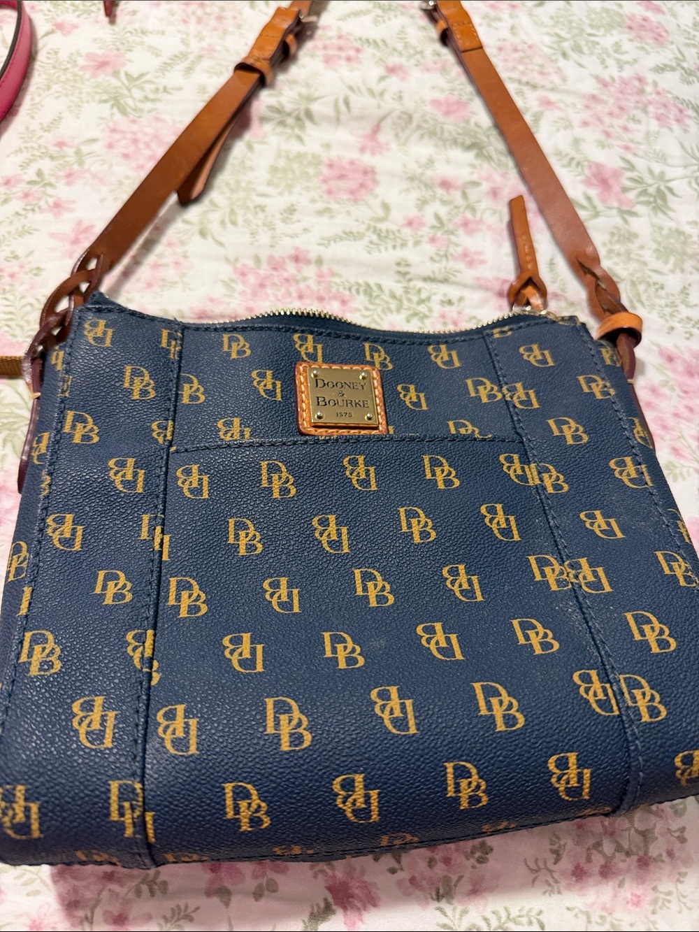 Dooney & Bourke Navy Crossbody with Tan Leather Trim